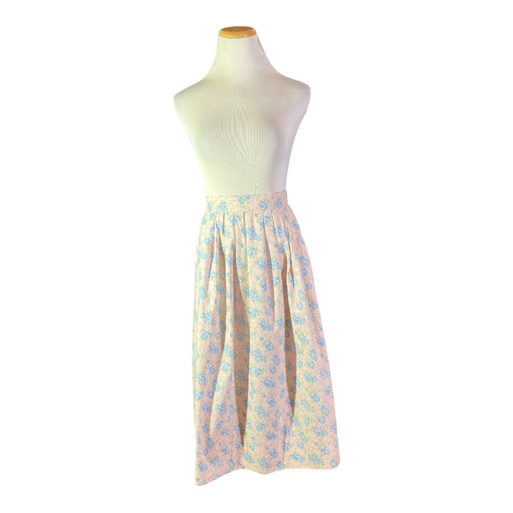 Vintage Selections by Manor House 25" Waist Skirt Cotton Floral Pink Pleated
